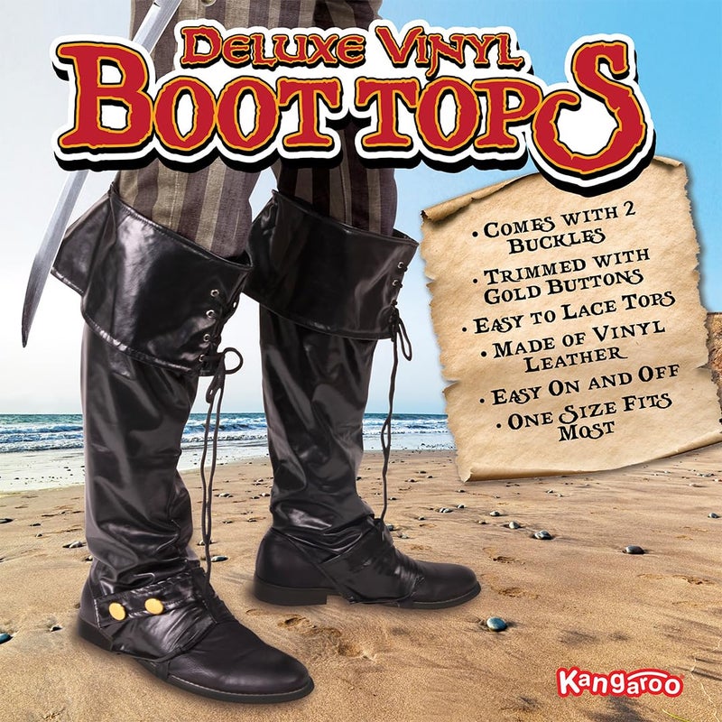 Kangaroo 1 Pair of Deluxe Black Santa Clause or Pirate Boots Covers - Adjustable Faux Leather Costume Shoe Covers - Reusable Dress up Pirate Accessories Men, New Year Eve, Christmas Costume - Image 2